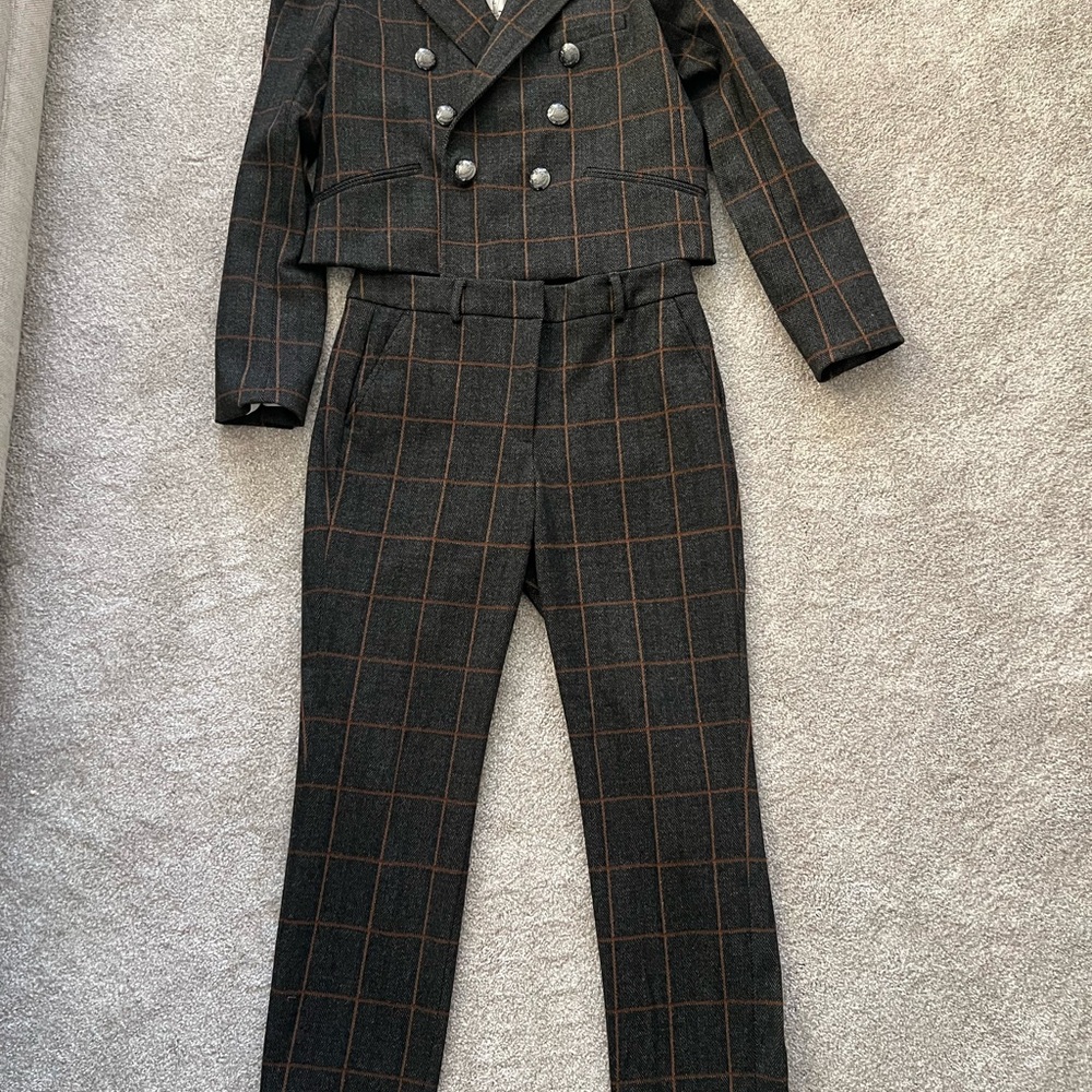 Plaid Double-Breasted Suit Set
